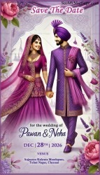 Royal Purple Wedding Invitation Elegant Sikh Couple Design