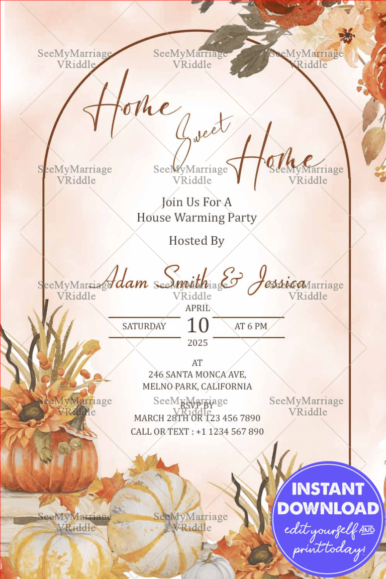 Rustic Pumpkin Themed Housewarming Party Invitation Card with Pink ...