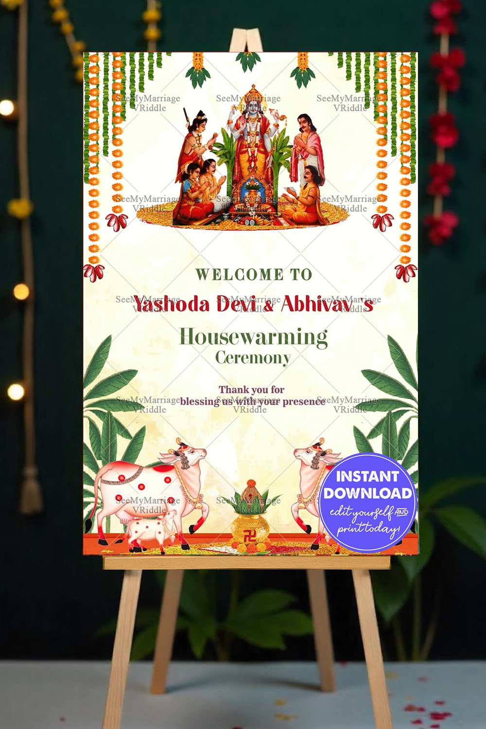 Satyanarayana Pooja Theme Traditional Housewarming Welcome Poster