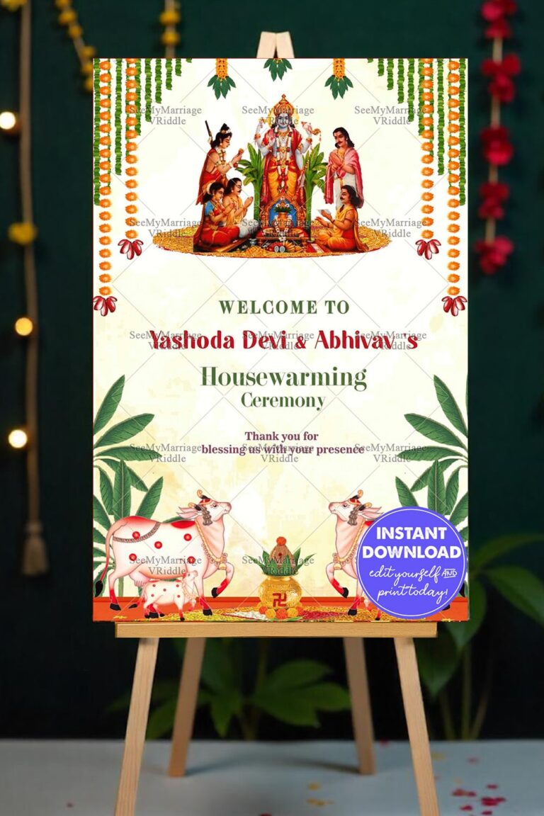 Satyanarayana Pooja Theme Traditional Housewarming Welcome Poster