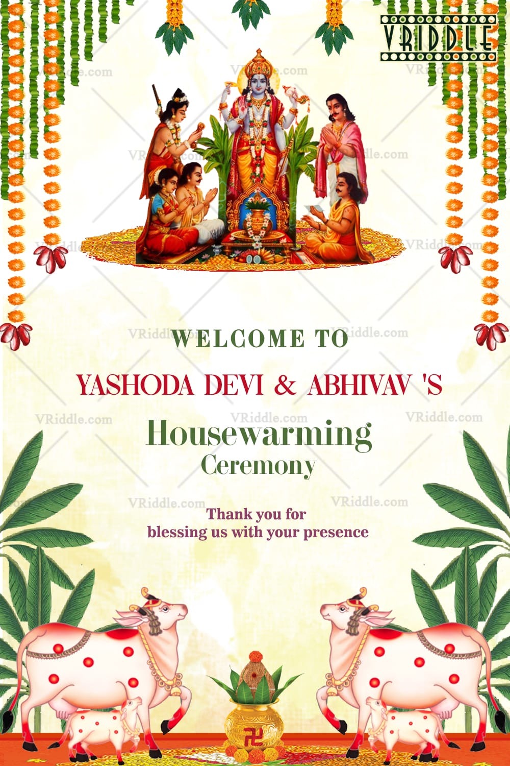 Satyanarayana Pooja Theme Traditional Housewarming Welcome Poster
