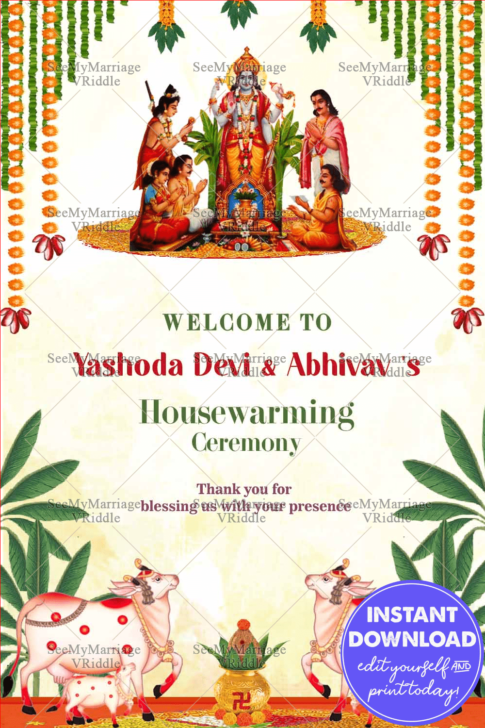 Satyanarayana Pooja Theme Traditional Housewarming Welcome Poster