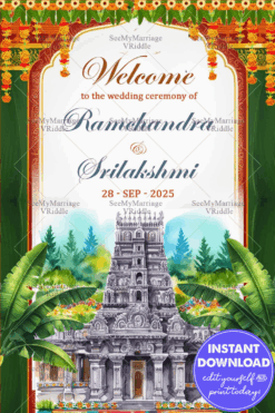 Scenic Temple View Telugu Wedding Ceremony Welcome Poster