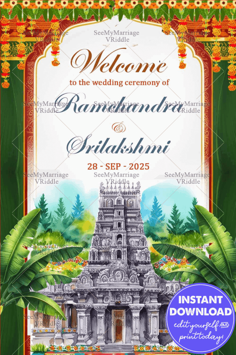 Scenic Temple View Telugu Wedding Ceremony Welcome Poster