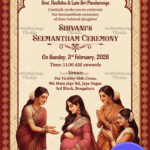 Seemantham Ceremony Invitation Card with Traditional Elements and Family Illustration