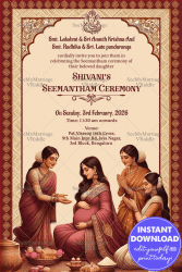 Seemantham Ceremony Invitation Card with Traditional Elements and Family Illustrationv