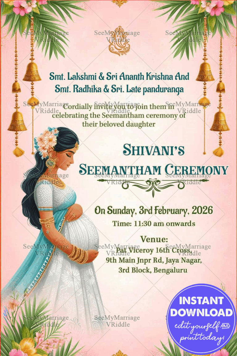 Serene Seemantham Ceremony Invitation Card with Pink Theme