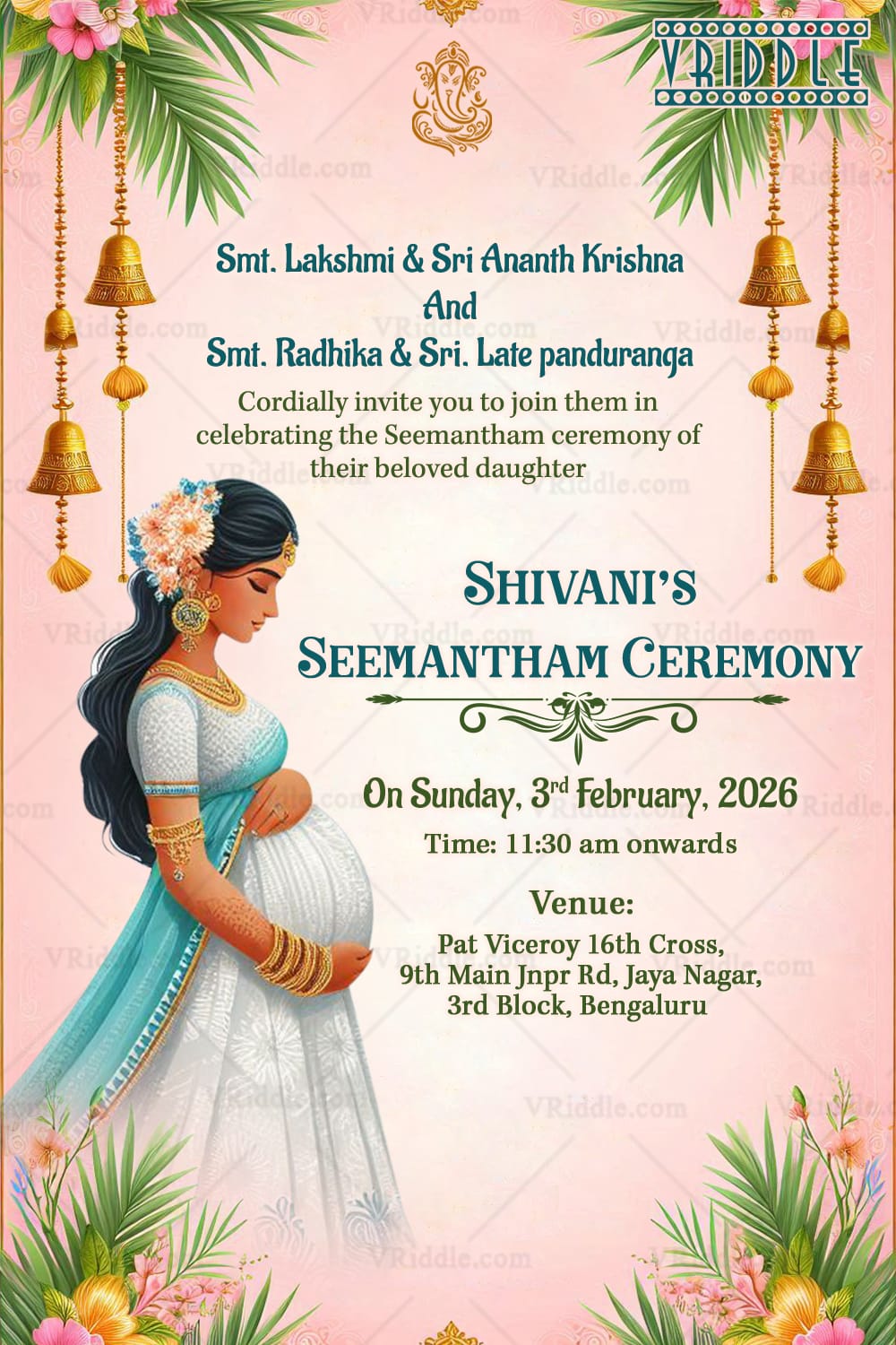 Serene Seemantham Ceremony Invitation Card with Pink Theme