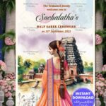 Serene Temple Backdrop Half Saree Ceremony Welcome Poster