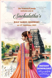 Serene Temple Backdrop Half Saree Ceremony Welcome Poster