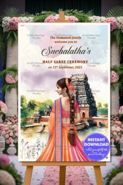 Serene Temple Backdrop Half Saree Ceremony Welcome Poster