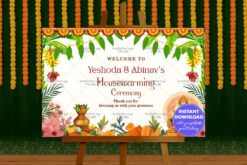 Simple Ganesha Theme Housewarming Welcome Poster with Floral Decor