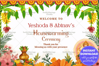 Simple Ganesha Theme Housewarming Welcome Poster with Floral Decor