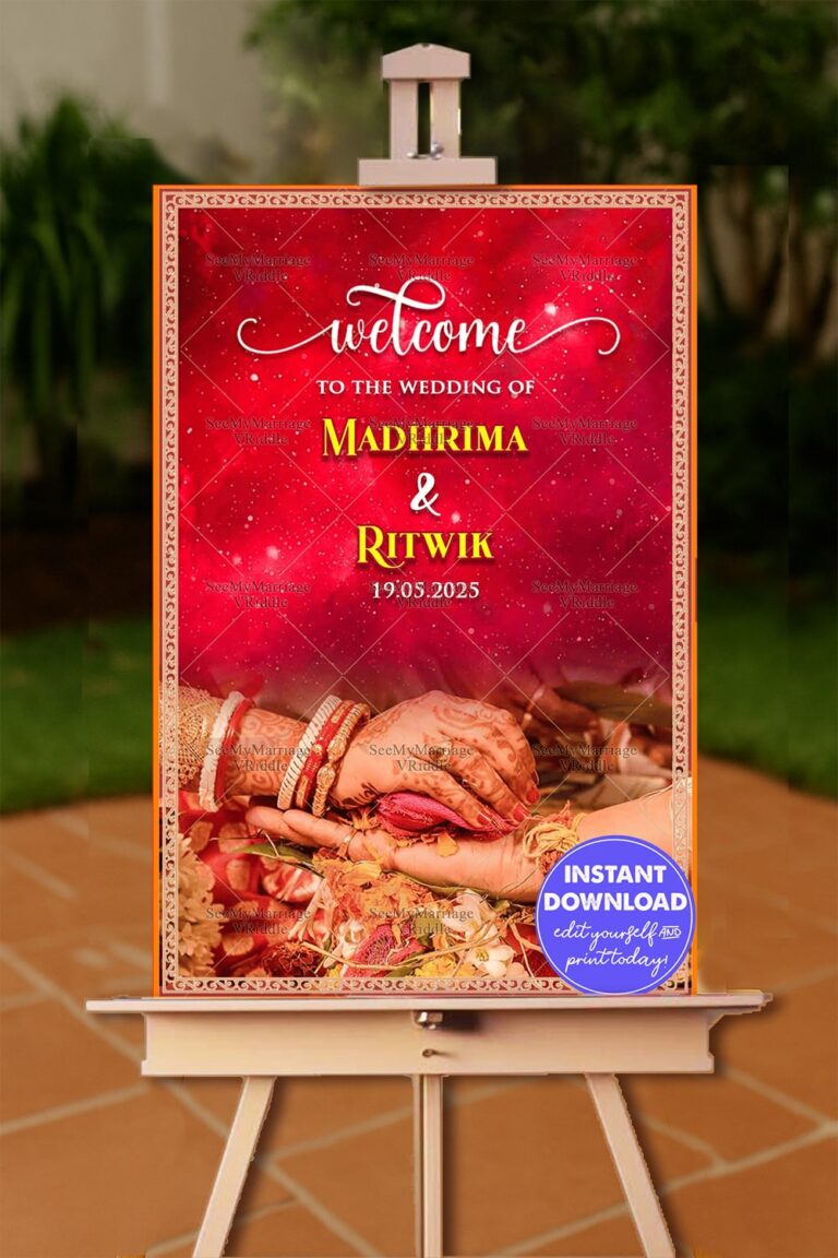 Sparkling Red Theme Bengali Wedding Ceremony Welcome Poster