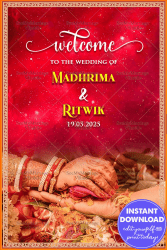 Sparkling Red Theme Bengali Wedding Ceremony Welcome Poster