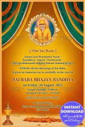 Spiritual Sai Baba Bhajan Sandhya Invitation Card with Traditional Motifs Background