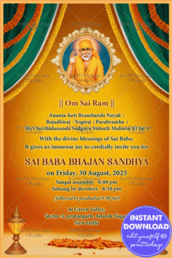 Spiritual Sai Baba Bhajan Sandhya Invitation Card with Traditional Motifs Background