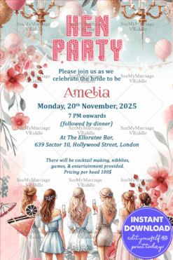 Stylish Gathering Hen Party Invitation Card with Floral Motifs Background