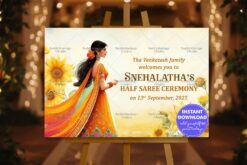 Sunflower Theme Half Saree Ceremony Welcome Poster