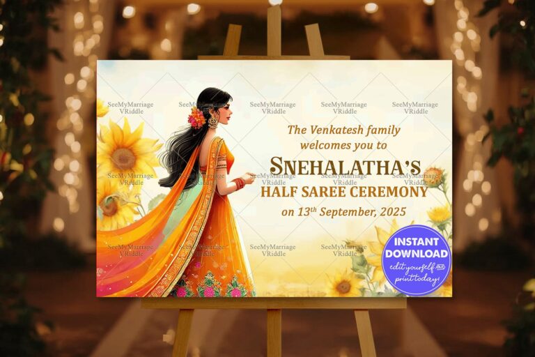 Sunflower Theme Half Saree Ceremony Welcome Poster