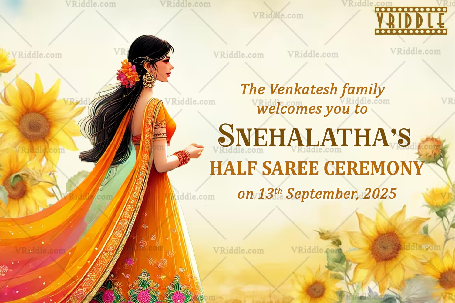 Sunflower Theme Half Saree Ceremony Welcome Poster