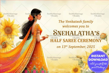 Sunflower Theme Half Saree Ceremony Welcome Poster