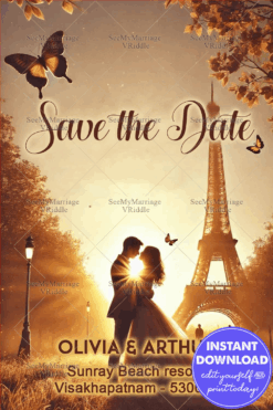 Sunset Romance Paris Save the Date Card