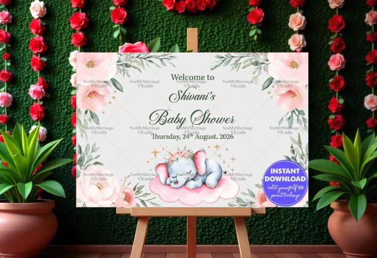 Sweet Slumber Elephant Theme Baby Shower Welcome Poster