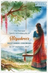 Swing Theme Half Saree Ceremony Welcome Poster with Serenity Backdrop