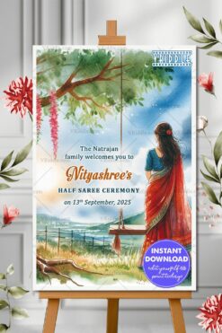 Swing Theme Half Saree Ceremony Welcome Poster with Serenity Backdrop