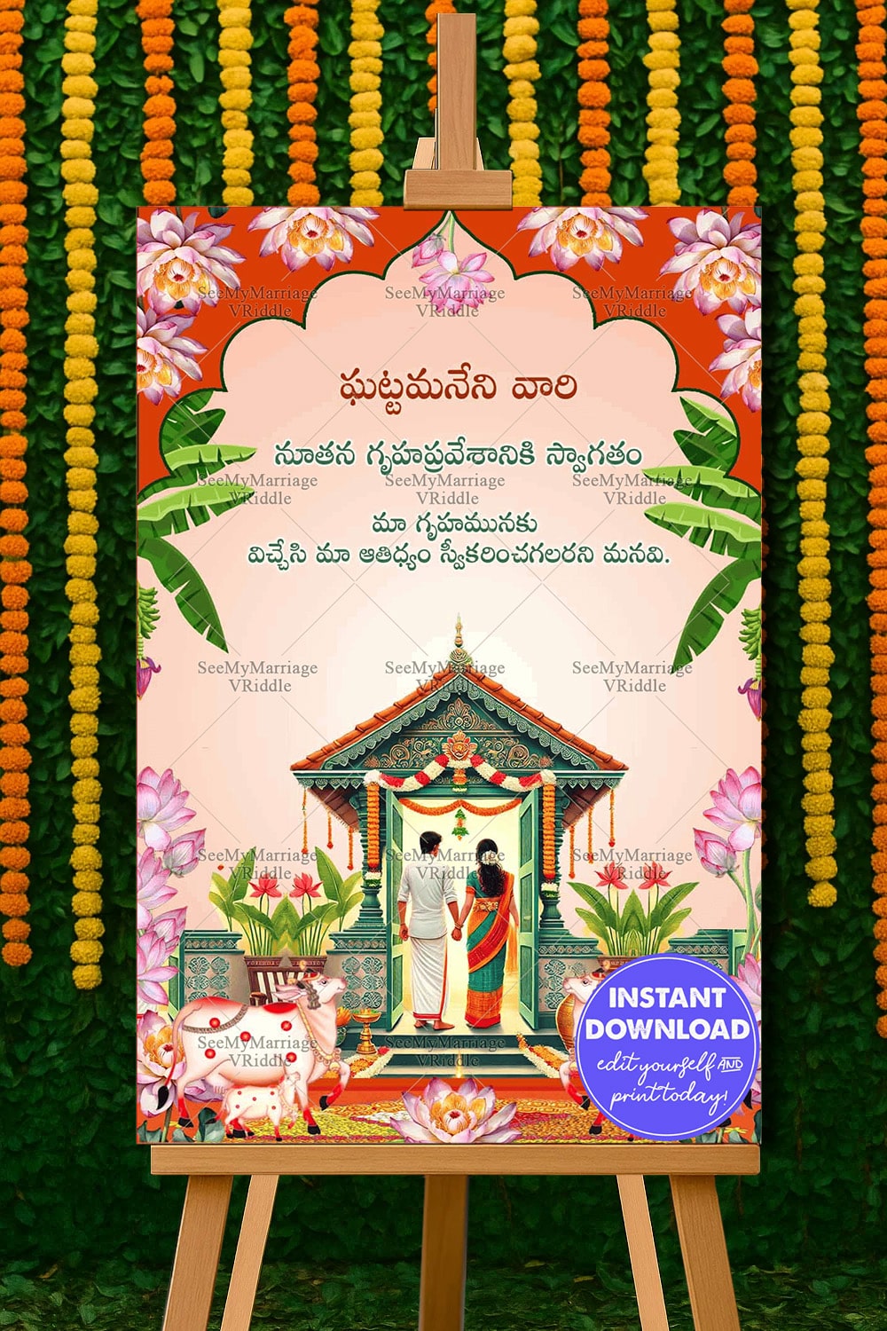 Telugu Traditional Housewarming Welcome Banner