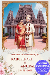 Telugu Wedding Ceremony Welcome Poster with Beautiful Couple Illustration