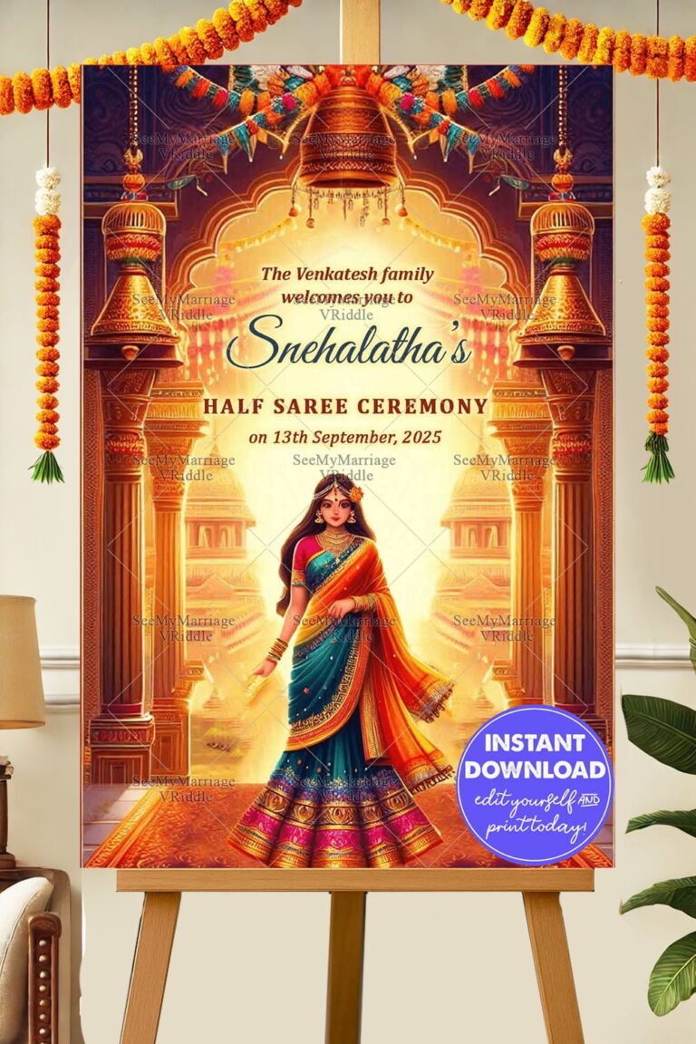 Temple Architectural Theme Half Saree Ceremony Welcome Poster