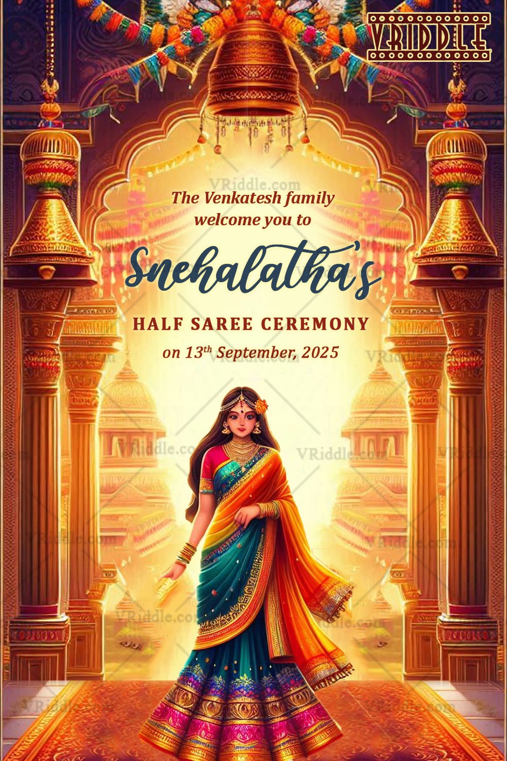Temple Architectural Theme Half Saree Ceremony Welcome Poster
