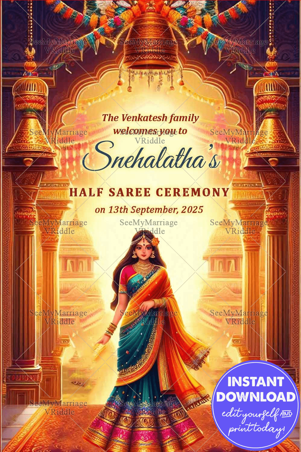 Temple Architectural Theme Half Saree Ceremony Welcome Poster