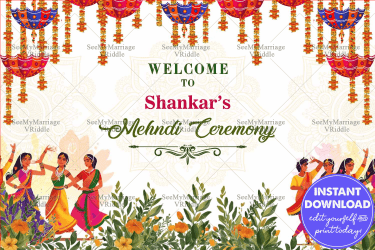 Traditional Cartoon Dance Theme Mehndi Ceremony Welcome Banner