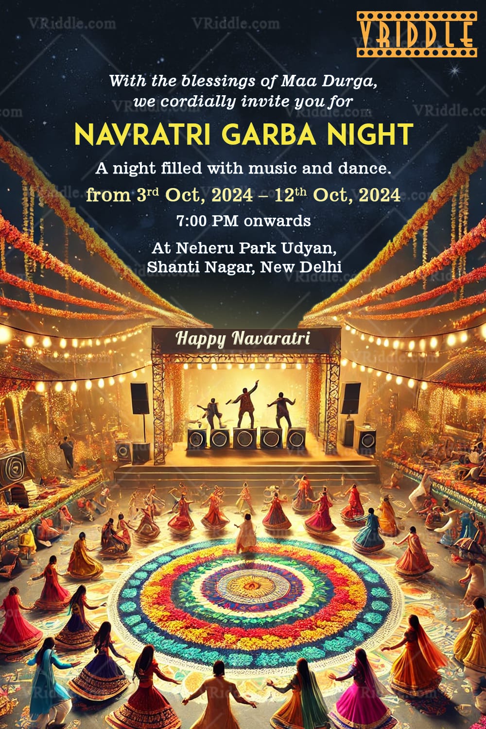 Traditional Dance Theme Navratri Garba Night Celebration Invitation Card