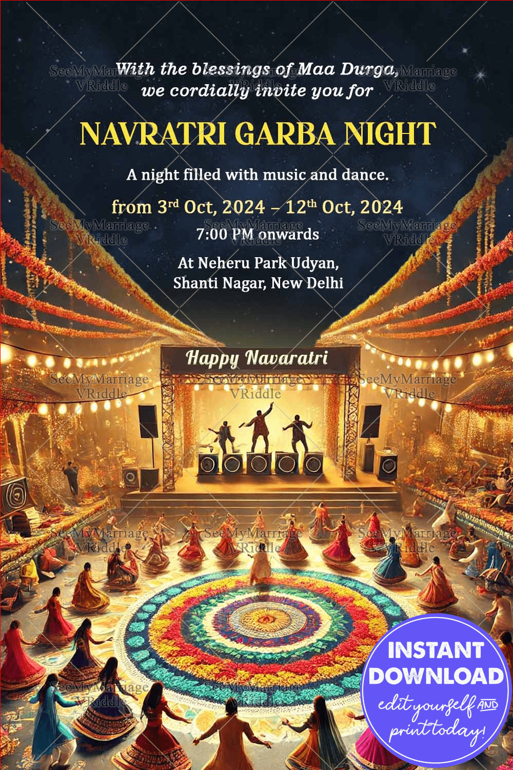 Traditional Dance Theme Navratri Garba Night Celebration Invitation Card