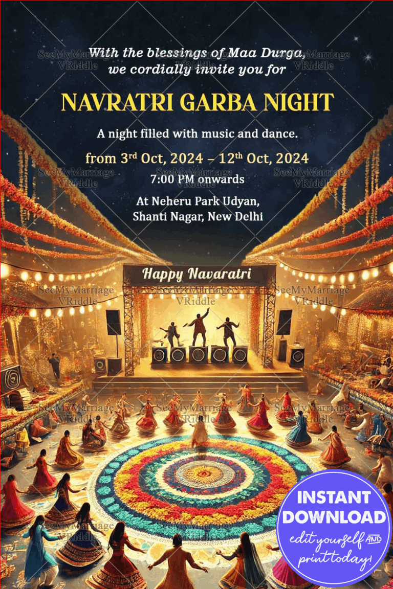 Traditional Dance Theme Navratri Garba Night Celebration Invitation Card