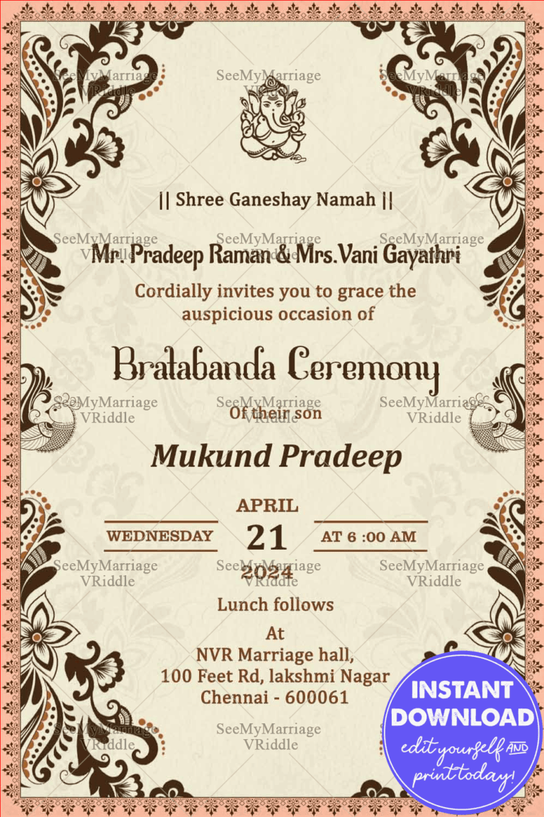 Traditional Nepali Bratabanda Ceremony Invitation Card with Floral Patterns