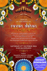 Traditional Triumph Dussehra Celebration Invitation Card with Floral Theme