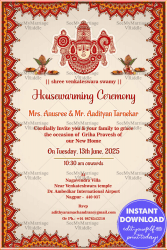 Venkateshwara Theme Housewarming Ceremony Invitation Card with Traditional Mandala Motifs