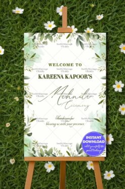Verdant Leaves Theme Mehndi Ceremony Welcome Poster