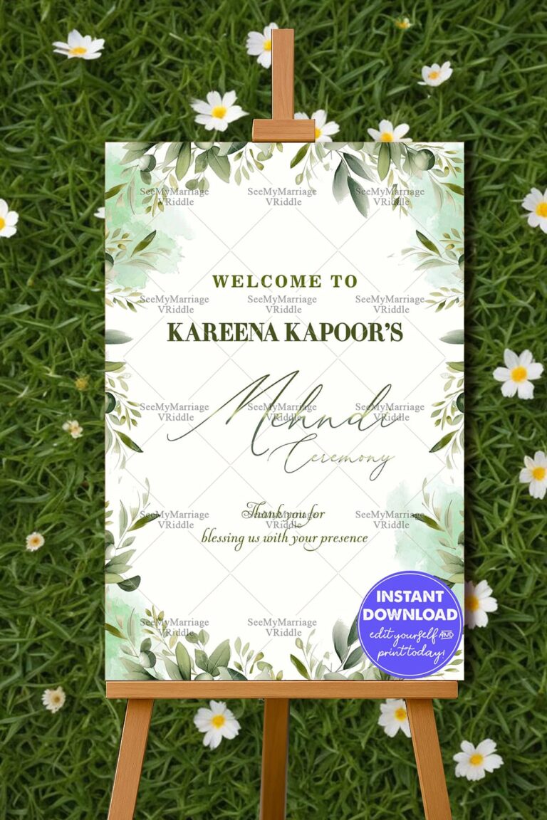 Verdant Leaves Theme Mehndi Ceremony Welcome Poster