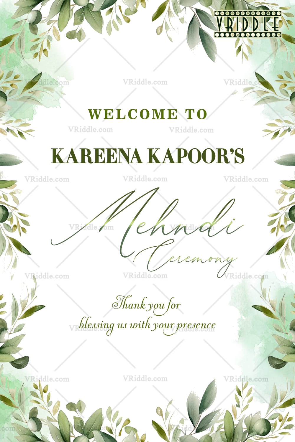 Verdant Leaves Theme Mehndi Ceremony Welcome Poster