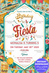 Vibrant Color Palette Birthday Party Invitation Card with Fiesta Fun Theme