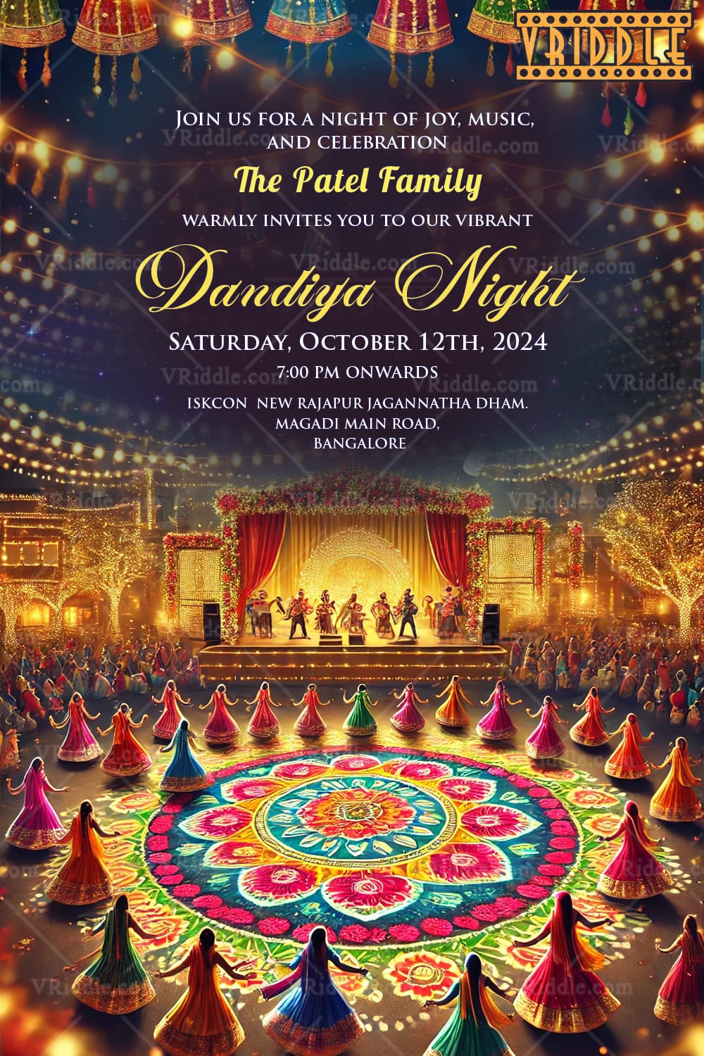 Vibrant Dandiya Night Festival Celebration Invitation Card