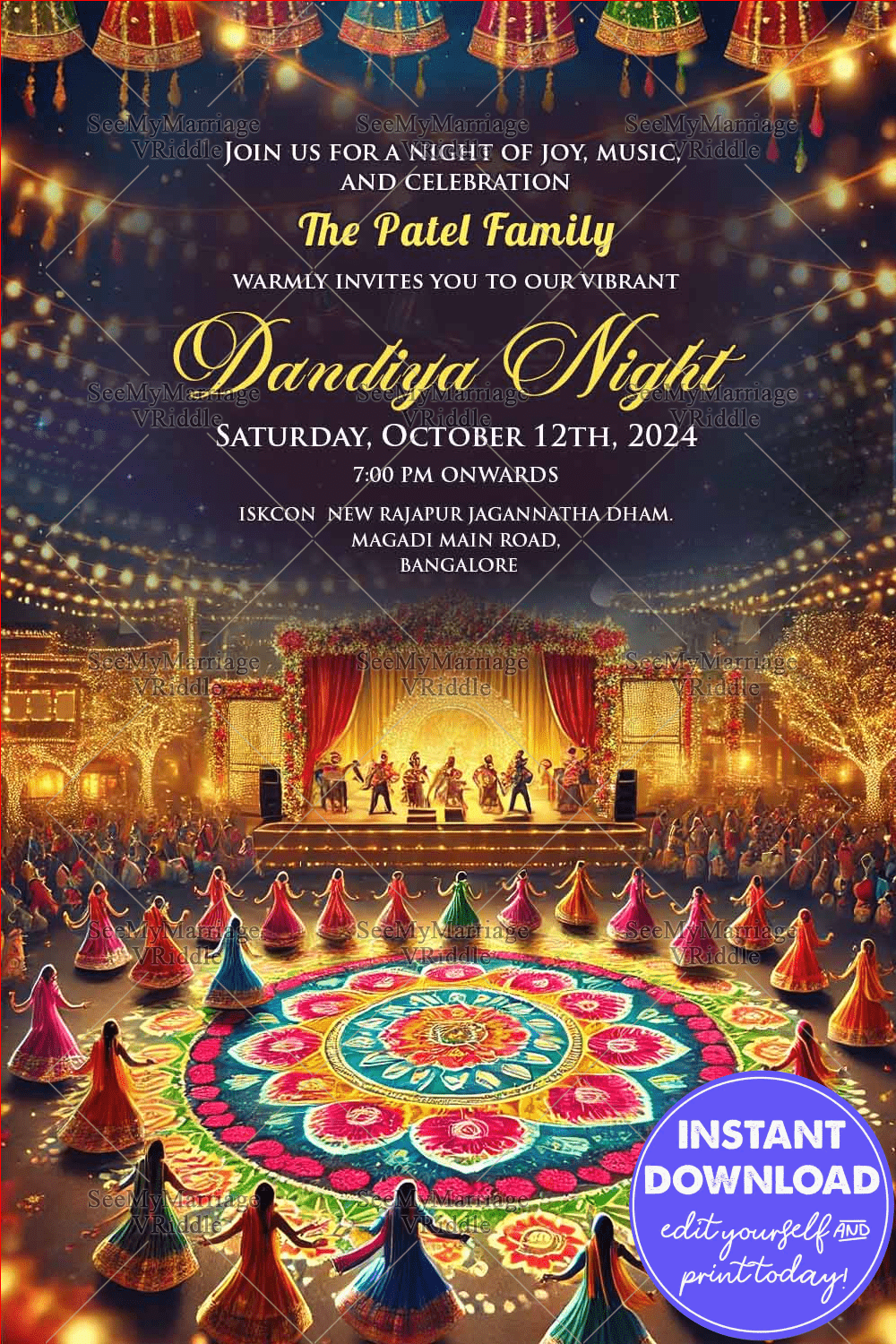 Vibrant Dandiya Night Festival Celebration Invitation Card