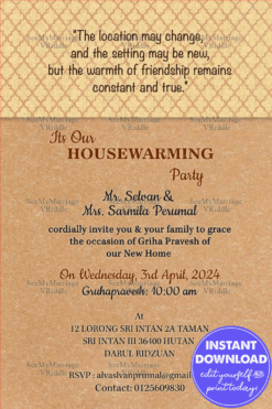 Vintage Paper Housewarming Invitation Card with Elegant Patterns