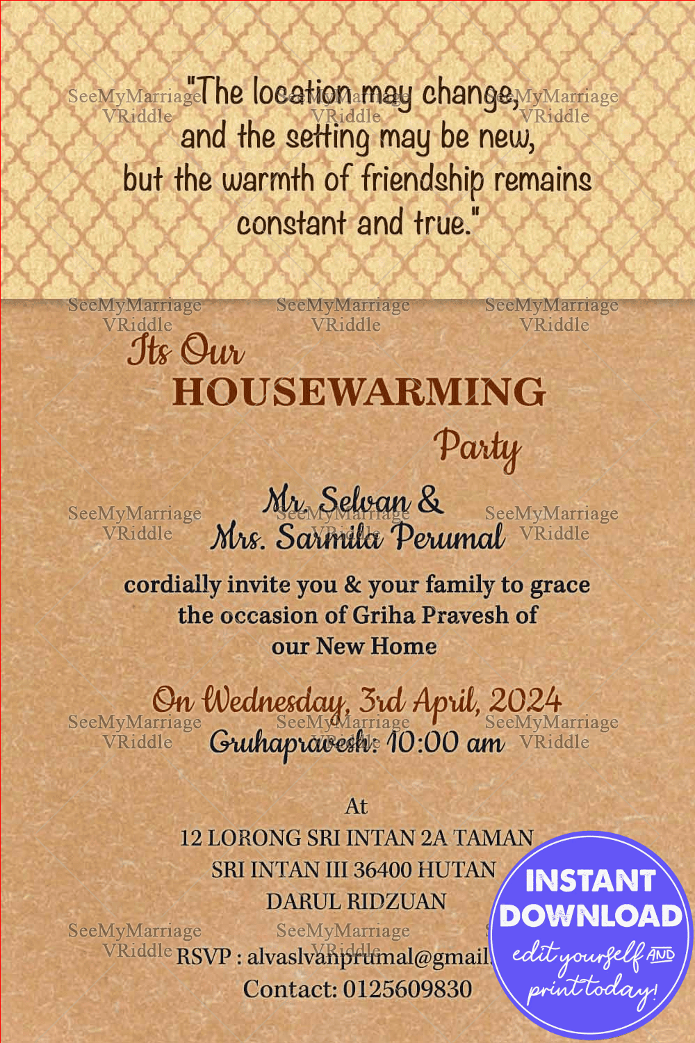Vintage Paper Housewarming Invitation Card with Elegant Patterns
